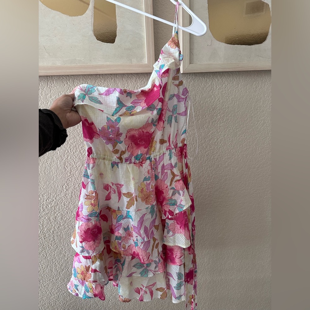 Floral 3 tier one shoulder dress , adjustable strap , cotton dress